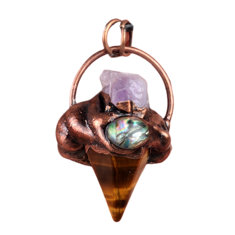 Vintage High Quality Natural Gemstone Pendant Hexagonal Pyramid Retro Red Copper Stone Pendant for Making Jewelry Necklace