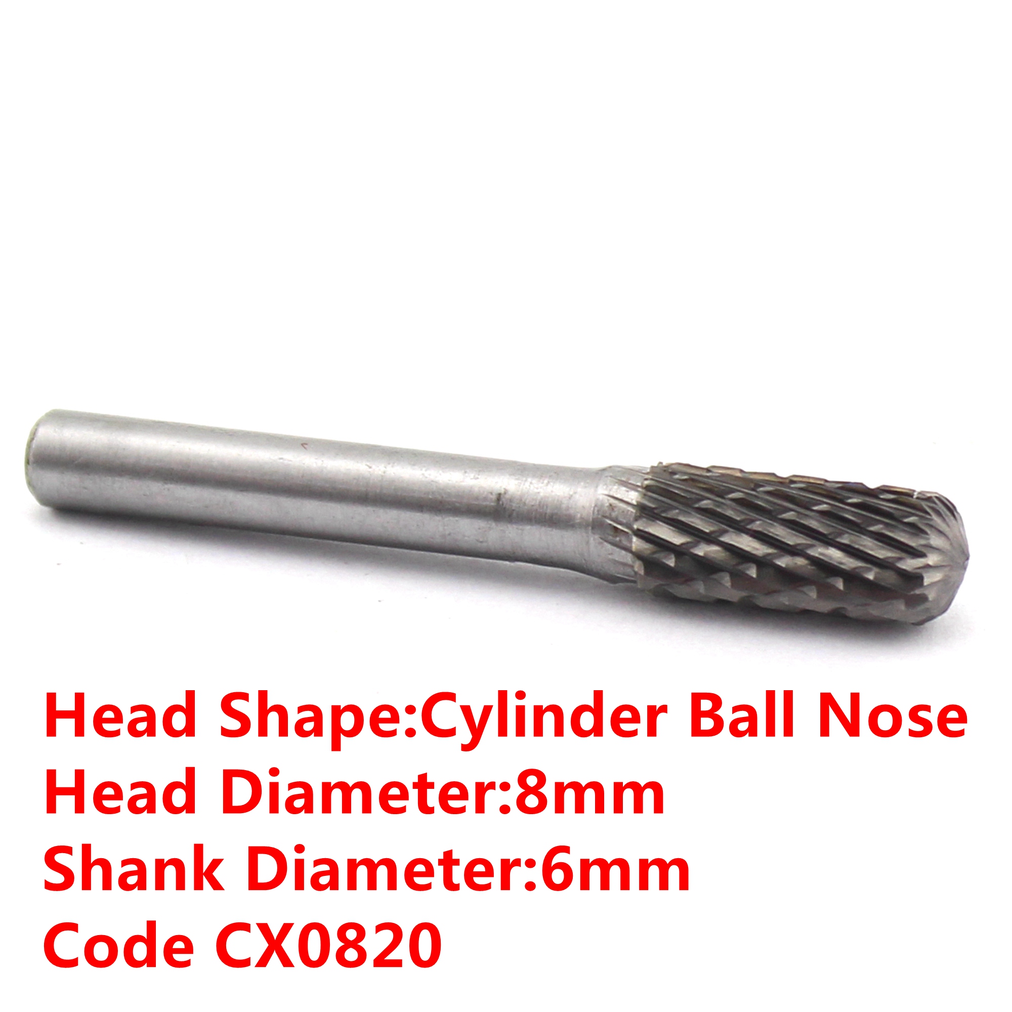 6mm Shank x 8 10 12 14 16 mm Head Shape CYLINDER BALL NOSE Tungsten Steel Solid Carbide Burrs Rotary Tool Drill Bit Dbl End Cut