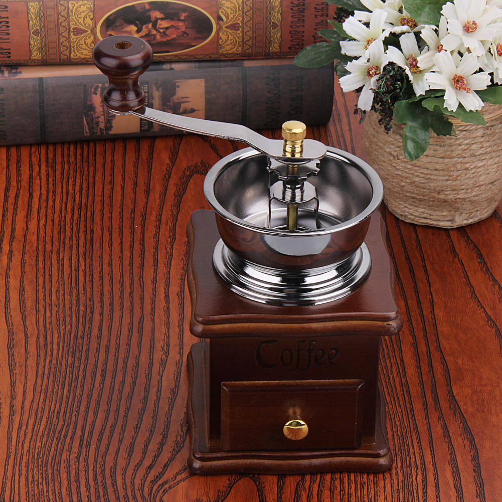 2020 new Wooden Coffee Grinder Delicate Shape Coffee Bean Grinder Manual Coffee Grinder Stainless Steel Retro Coffee Spice Mini