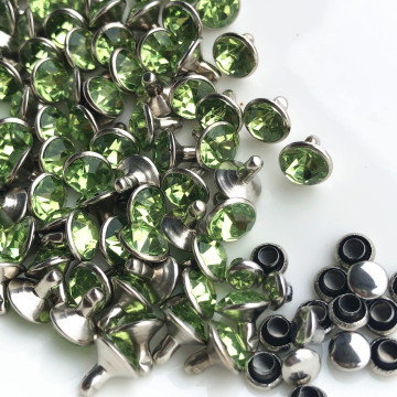 New 100Sets 8mm Acrylic Peridot Green Crystal Rhinestone Rivets Silver Studs Leather Craft DIY Shipping Free