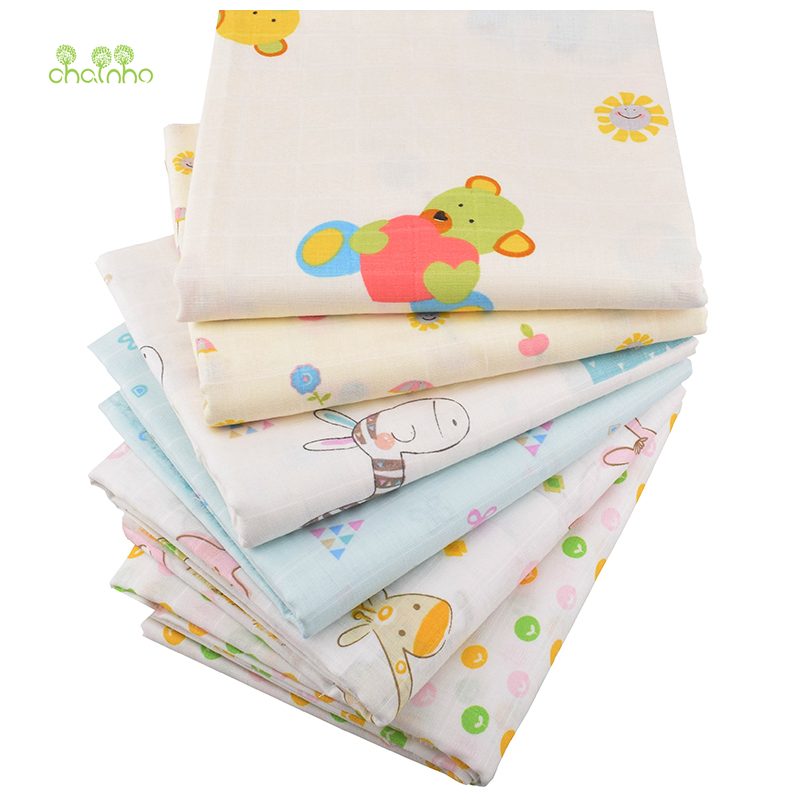 Chainho,6pcs/Lot,Cartoon Series,Cotton Gauze fabric,Double Layer for DIY Sewing & Quilting Baby Bath Towel,Diapers,Bibs Material