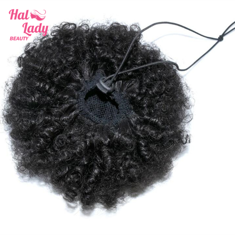 100 Real Human Hair Drawstring Ponytail Updo Clip In Afro Puff Short Afro Kinky Curly Chignon Bun Extension Hairpieces Halo Lady