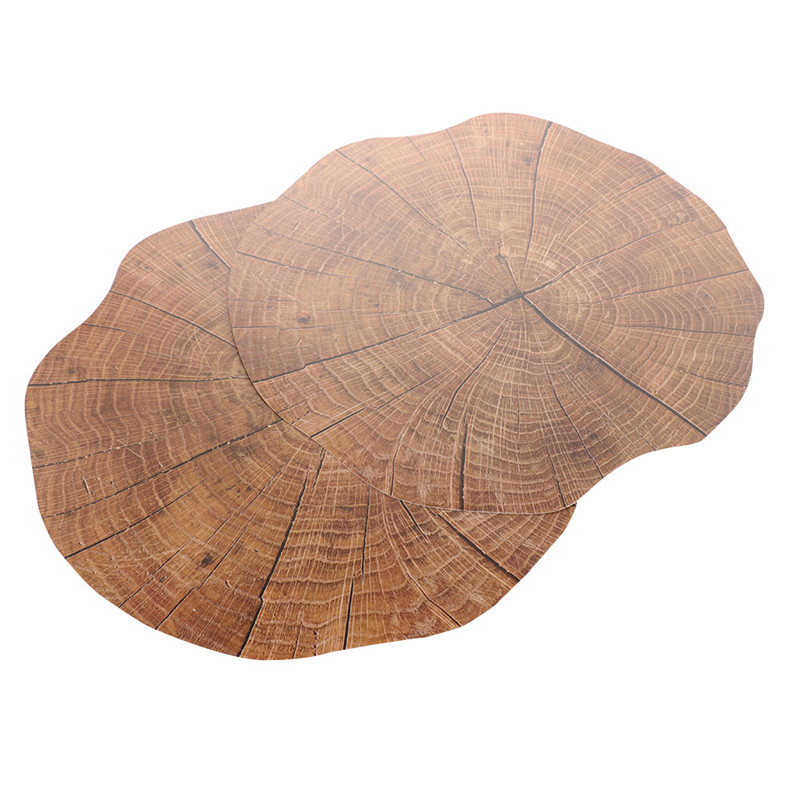 2PCS Round PVC Imitation Wood Grain Decorative Placemat Insulation Non-Slip Table Mat Coaster Kitchen Decoration Accessories