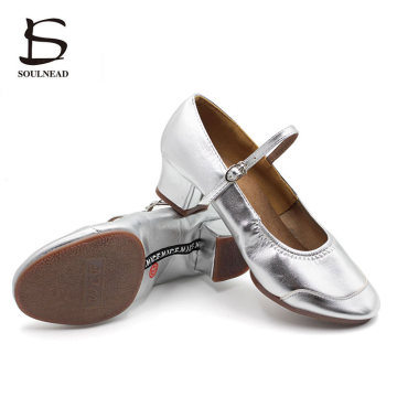 Women Salsa Dance Shoes PU Square Heel Silver Latin Ballroom Dance Shoes Ladies Modern Tango Dancing Shoe Female Sneakers