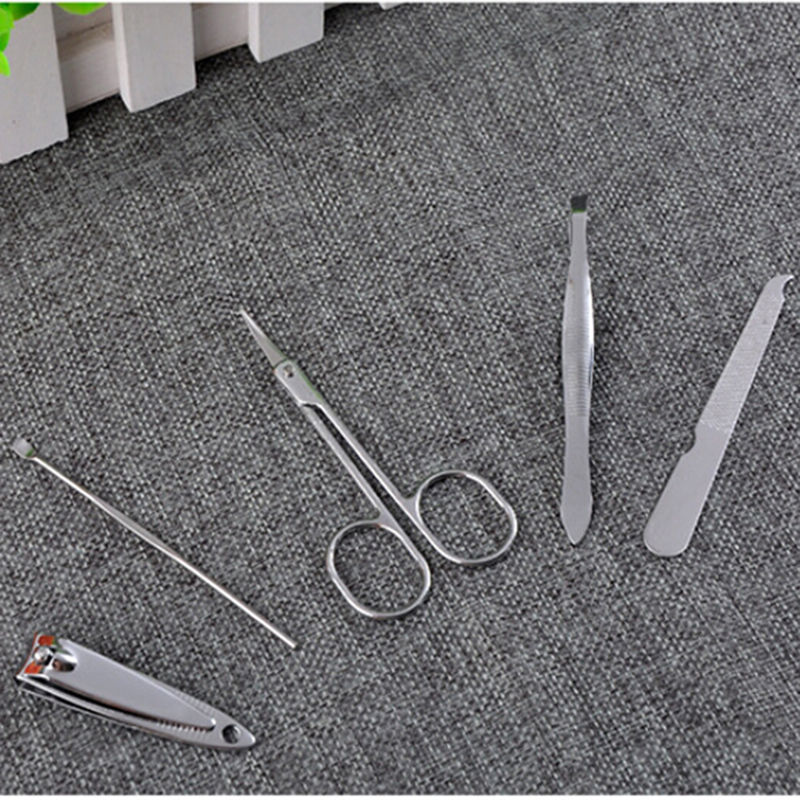 5pcs Portable Manicure Steel Nail Care Tools Pedicure Scissor Tweezer Knife Ear pick Utility Nail Clipper Kit Nail Art Equipment