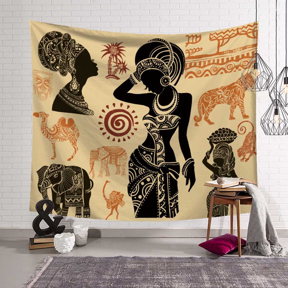 Hippie Decor Tapestry African Woman Wall Hanging Tapestry Polyester Blanket Art Wall Carpet Home Background Decorative Yoga Mat