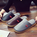 Leather Couple Shoes Autumn Winter home slippers Man Fashion Big size indoor Waterproof Men slippers with fur soft socofy