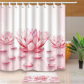 Pink Lotus Shower Curtains Modern Simple Style Bath Screen Home Decoration Polyester Fabric Waterproof Mildew Proof with Hooks