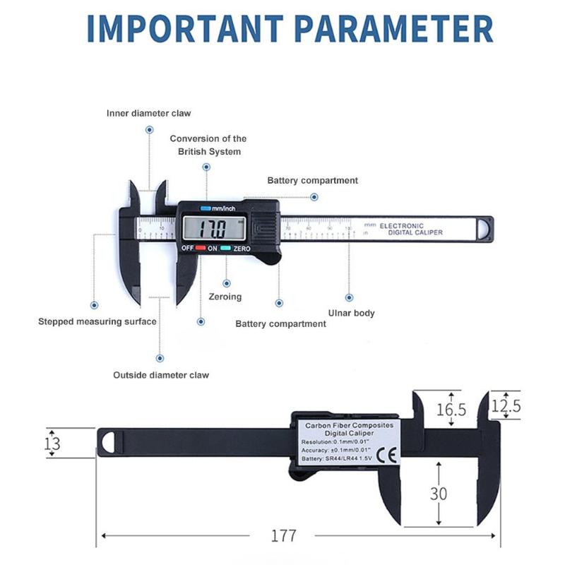 150mm 0.1mm LCD Digital Electronic Carbon Fiber Vernier Caliper Gauge 0-100mm Calipers Micrometer Measuring Tool