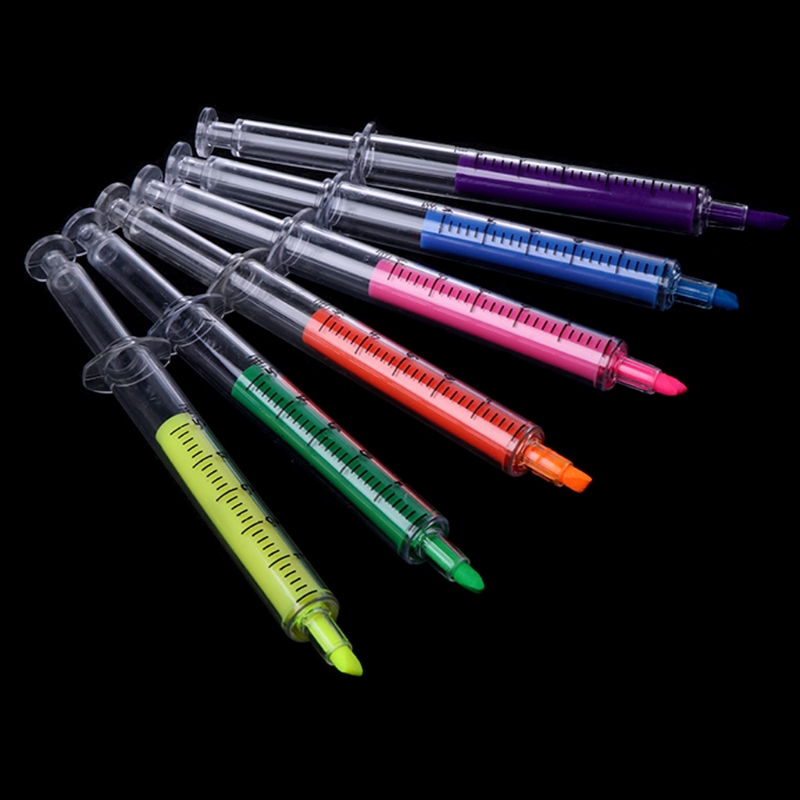 6PCS Cute Kawaii Novelty Nurse Needle Syringe Shaped Highlighter Marker Marker Pen Stationery School Supplies
