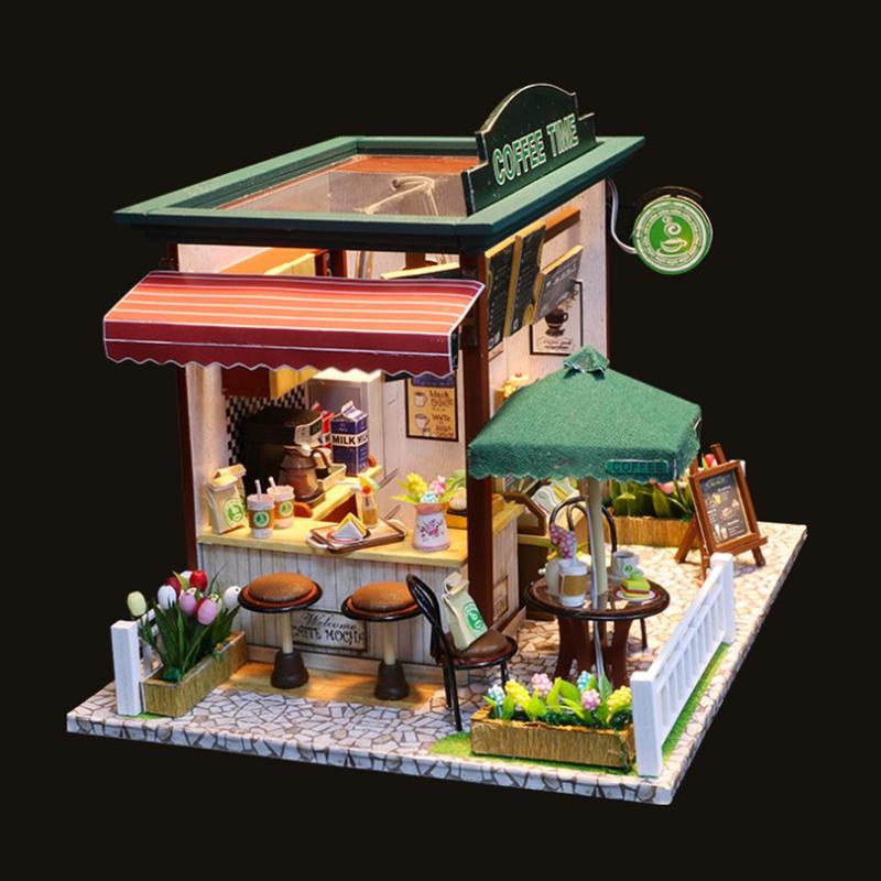 DIY Dollhouse Model Toys Miniature Cabin Time Coffee House Hand-assembled Villa Furniture Creative Girl Dolls Gifts Toy