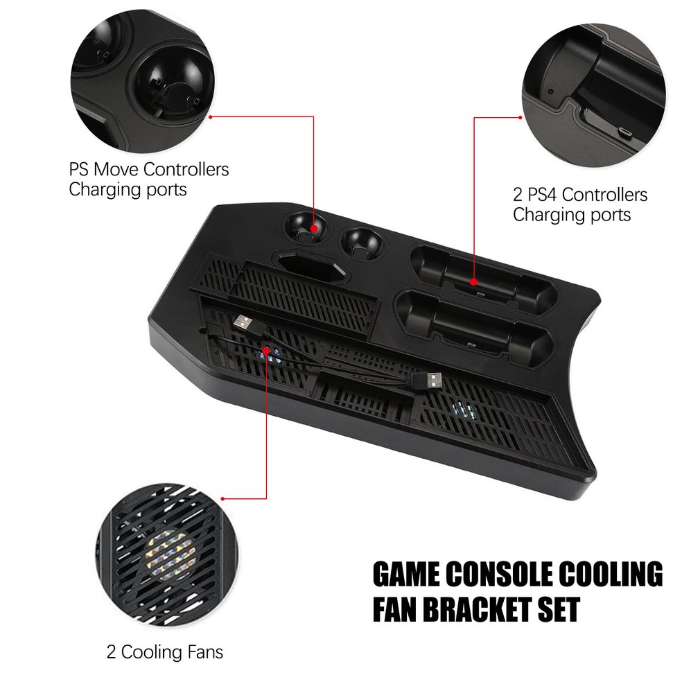 Charger Controller Vertical Stand Gamepad Charging Dock Console Cooler for PS Move for PS4 Slim for PS4 Pro for PSVR/PSVR2
