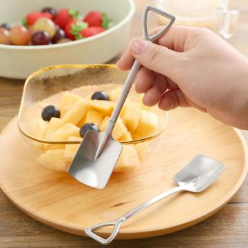 304 Stainless Steel Iron Shovel Spoon Coffee Ice Cream Spoon Engineering Shovel Retro Cute Square Head Spoon Kitchen Gadget