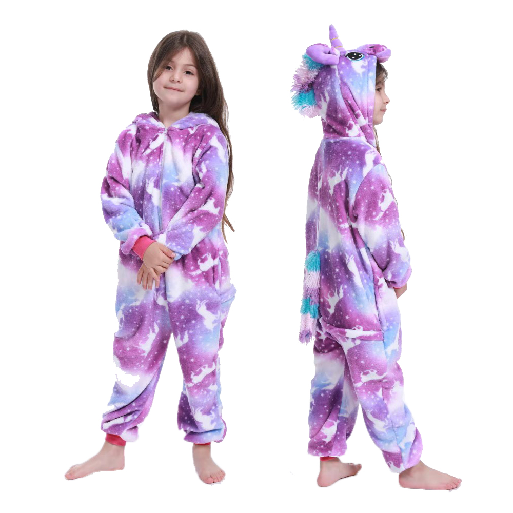 Winter Flannel Unicorn Kigurumi Cosplay Costume For Children Kids Stitch Dinosaur Panda Animal Onesies Pajamas Baby Sleepwear