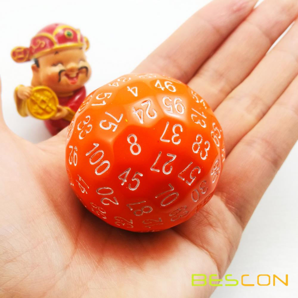 Bescon Polyhedral Dice 100 Sides Dice, D100 die, 100 Sided Cube, D100 Game Dice, 100-Sided Cube of Orange Color
