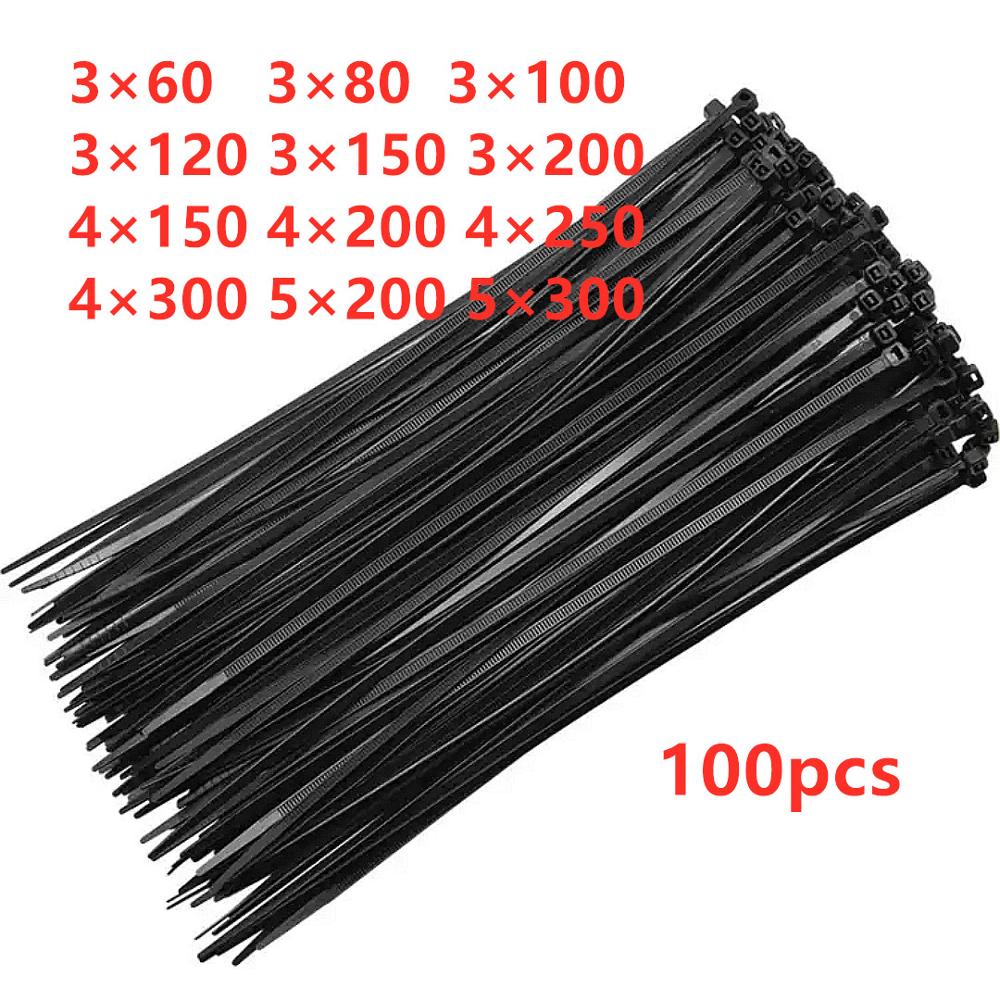 100 PCS black 4X200 Self-locking plastic nylon tie cable tie fastening ring 3X200 cable tie zip wraps strap nylon cable tie