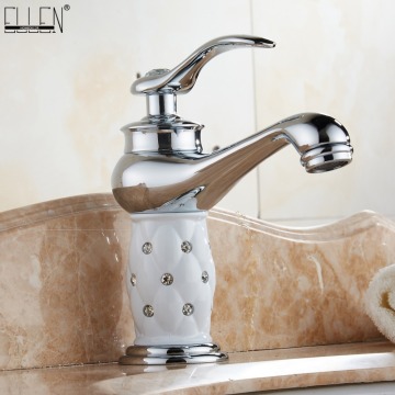 Basin Faucets Chrome Bathroom Sink Faucet Deck Mounted Hot and Cold Water Single Hole Mixer Taps Crystal Body ELCTOO2