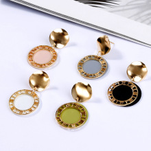Geometric Circular Hollow Roman Numerals Sequins Drop Earrings Charm Disc Stud Earrings for Women and Girls Jewelry