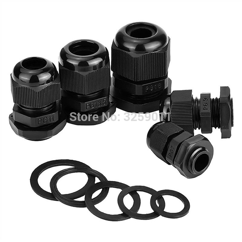 40PCS Cable Gland Nylon Plastic Waterproof Adjustable Cable Connectors Cable Gland Joints With Gaskets PG7 PG9 PG11 PG16 PG13.5