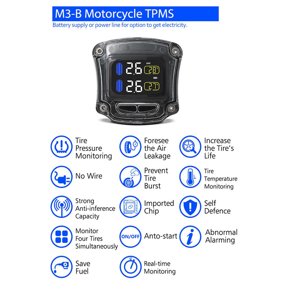M3-B Wireless Motorcycle TPMS Tire Pressure Monitoring System TPMS Motorcycle Tire Pressure Universal 2 External Internal Sensor