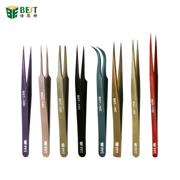 1Pc Universal Anti-Static Pointed Tweezers Color Plated Stainless Steel Tweezers Antacid Repair Tool For Mobile Phone