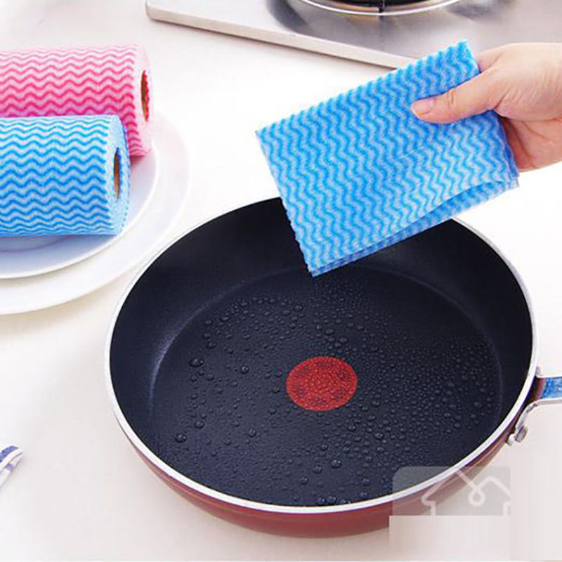 50pcs/roll Kitchen Cleaning Cloth Non-Woven Fabric Lazy Rags Disposable Dish Paper Towel Cloth for Washing Dish Bowl Plate Tools