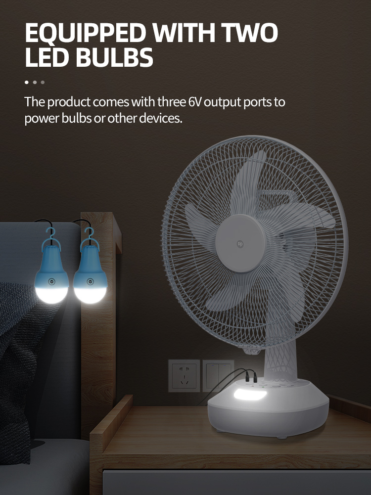 Rechargeable 14 inch Electric Oscillating Solar Fan with Light and Bulbs-detail-4