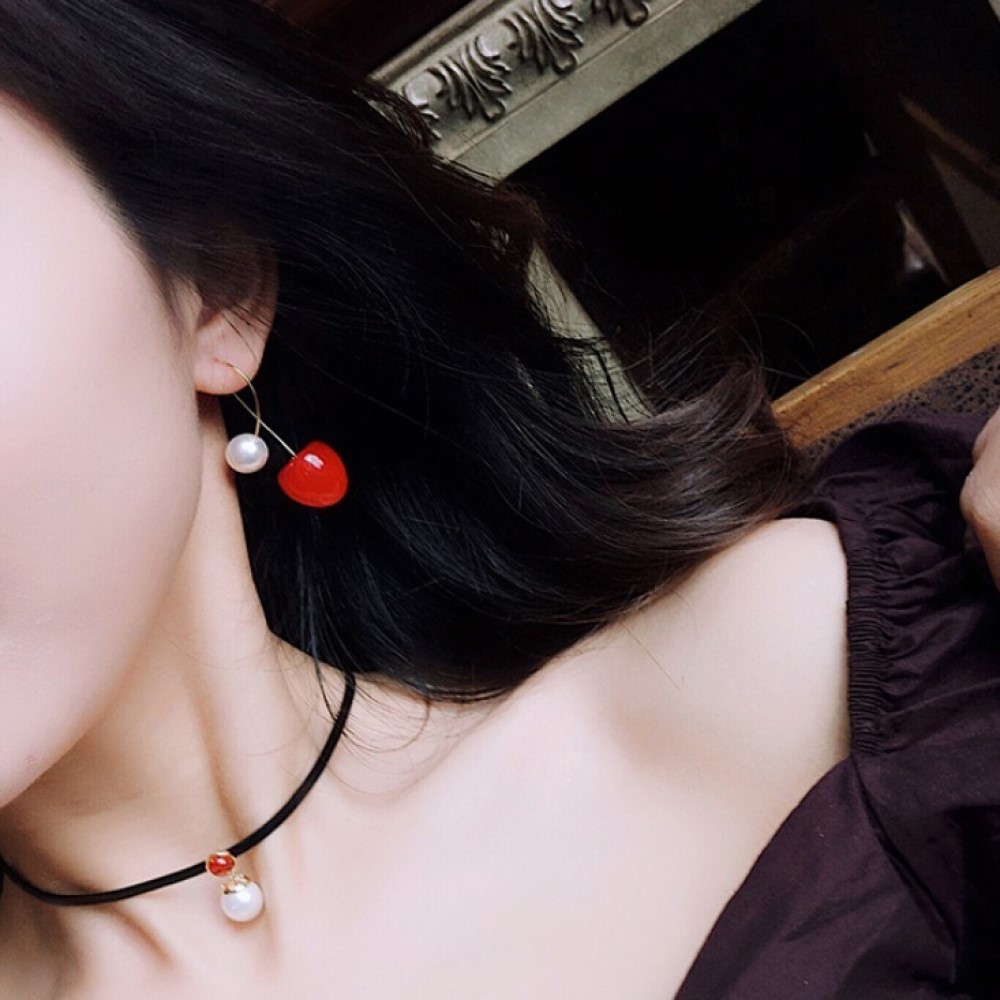 Korea Multiple Styles Small Fresh Cherry Drop Earrings Women White Elegant Imitation Pearl Dangle Earring Fashion Female Jewelry