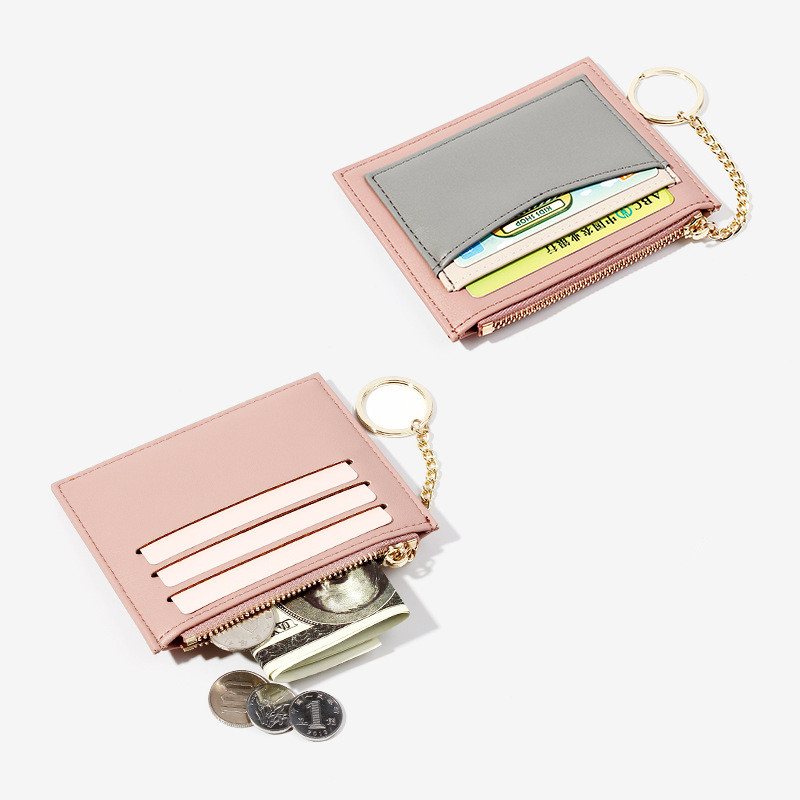 PURDORED 1 Pc Mini Card Holder Keychain Multi-card Zipper Women Card ID Holders Package Female Slim Wallet for Cards Porte Carte