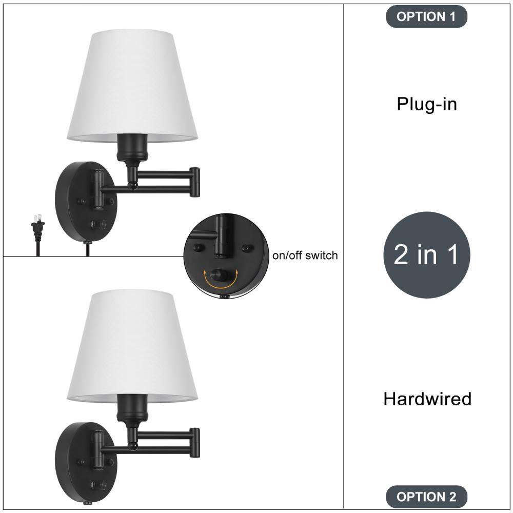 Dimmable Swing Arm Wall Lamp Plug-In Wall Light