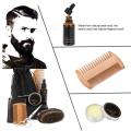 Men Beard Styling Shaving Tool Kit Mustache Hair Shaping Care Beard Oil Balm Comb Moisturizing Wax Scissors Soft Brush Bag Set