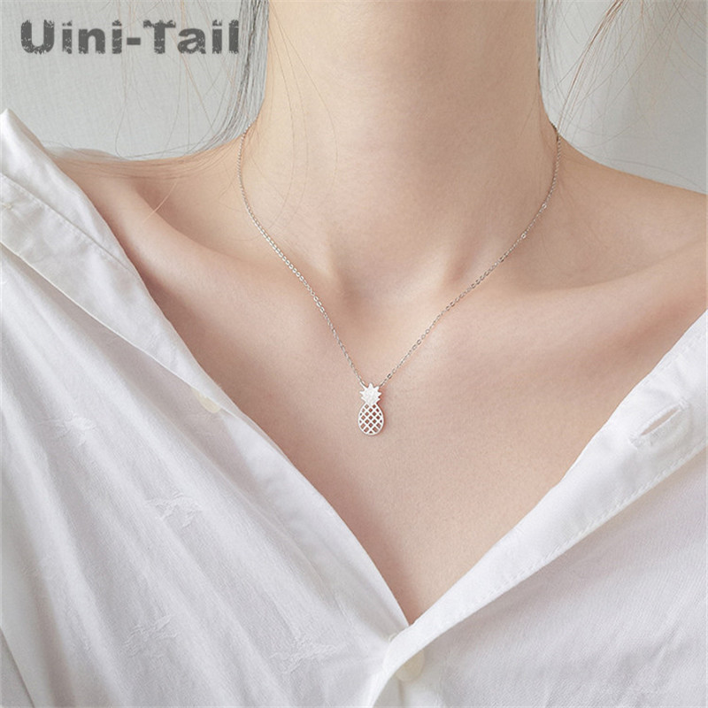 Uini-Tail new hot 925 sterling silver pineapple necklace female student fruit clavicle chain Korea cute simple fresh GN347