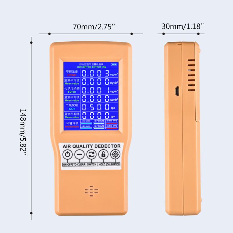 Handheld Formaldehyde TVOC HCHO CO2 Monitor Gas Analyzer Indoor Outdoor Air Quality Detector for Home Office