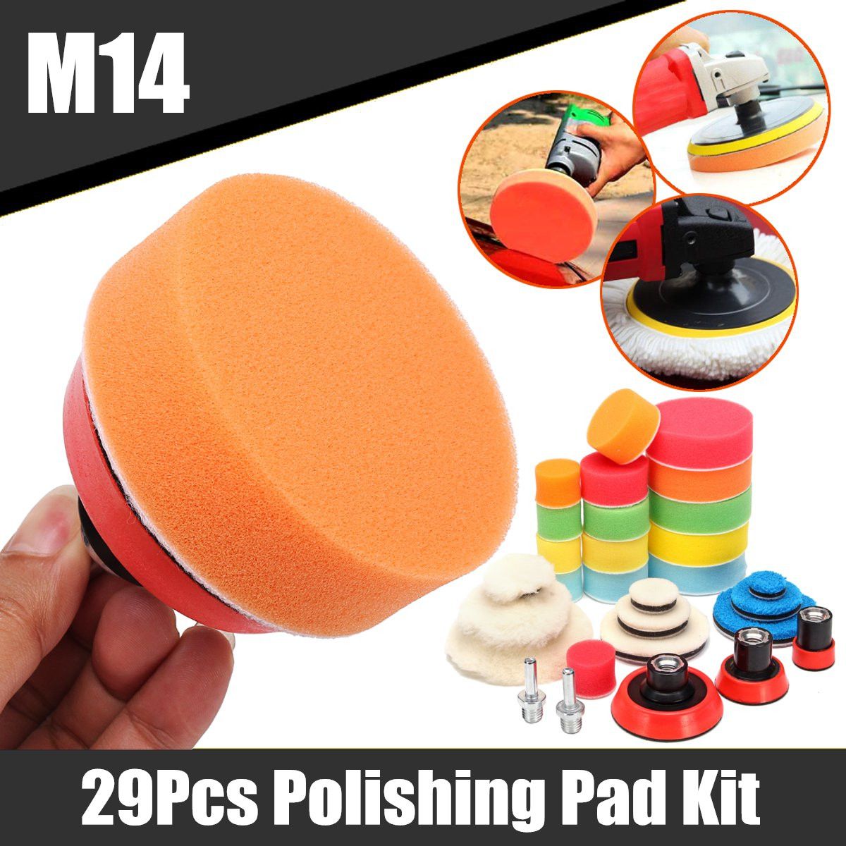 29Pcs Polishing Pad In Polishing Disc Buffing Pad 1-3 inch Auto Car Polishing pad for Car Polisher +Drill Adaptor M14 Power Tool