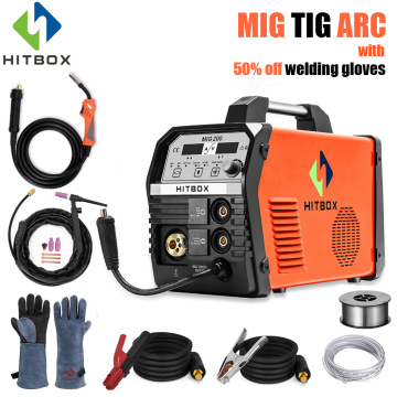 HITBOX Mig Welding Machine Semi-Automatic Synergy 220V Tig Arc Welder Inverter Argon CO2 Multi Usage MIG200 Full Set