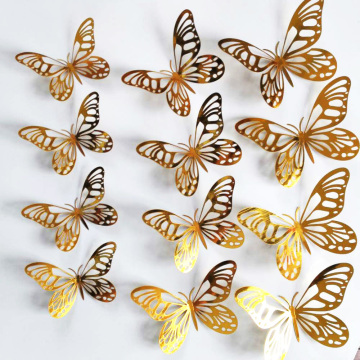 12pcs/set gold silver Hollow Butterfly Wall Sticker 3D Butterflies bedroom living room home decoration stickers wedding decor