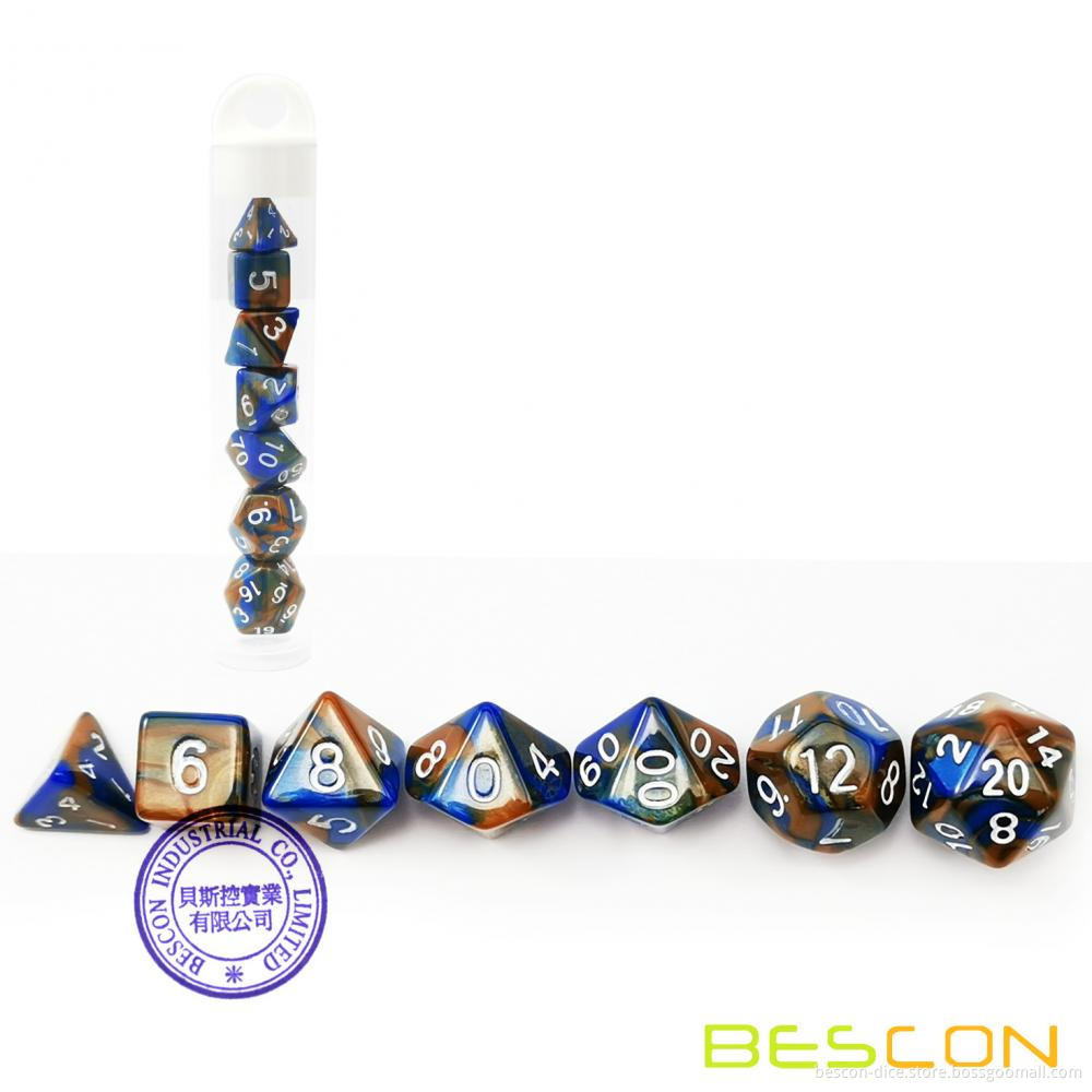 Bescon Mini Two Tone Polyhedral RPG Dice Set 10MM, Small Dice Set D4-D20 in Tube, 6 New Assorted Colored of 42pcs