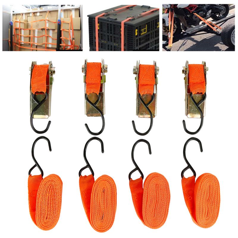 4pcs Durable Ratchet Tie Down Cargo Straps Moving Hauling Truck Motorcycle Tensioning Belts Interior Accessories