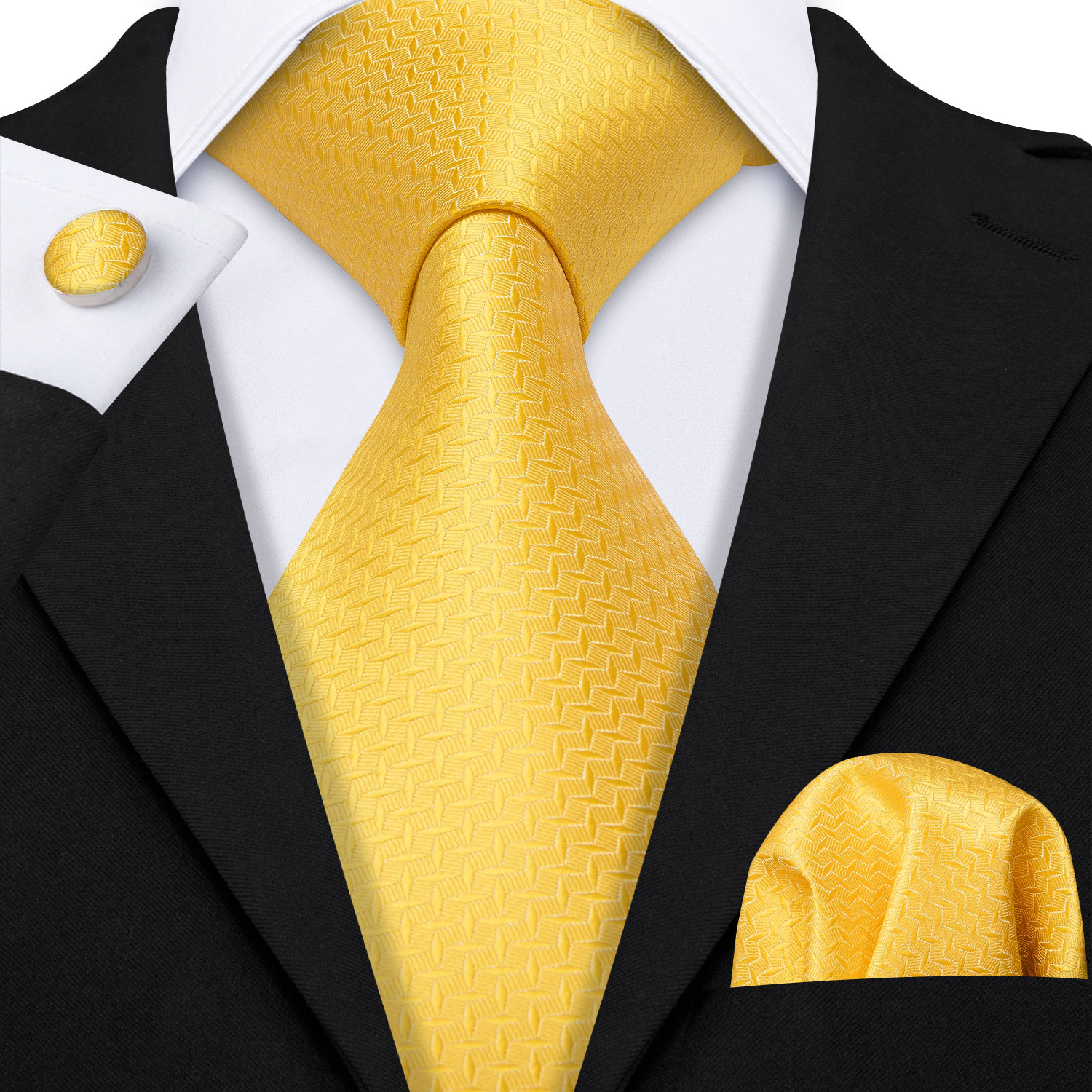 Men Tie Set Yellow Floral Silk Tie For Men Wedding Party Necktie Handkerchief Cravat NeckTie Set Barry.Wang Fashion Tie LS-5197