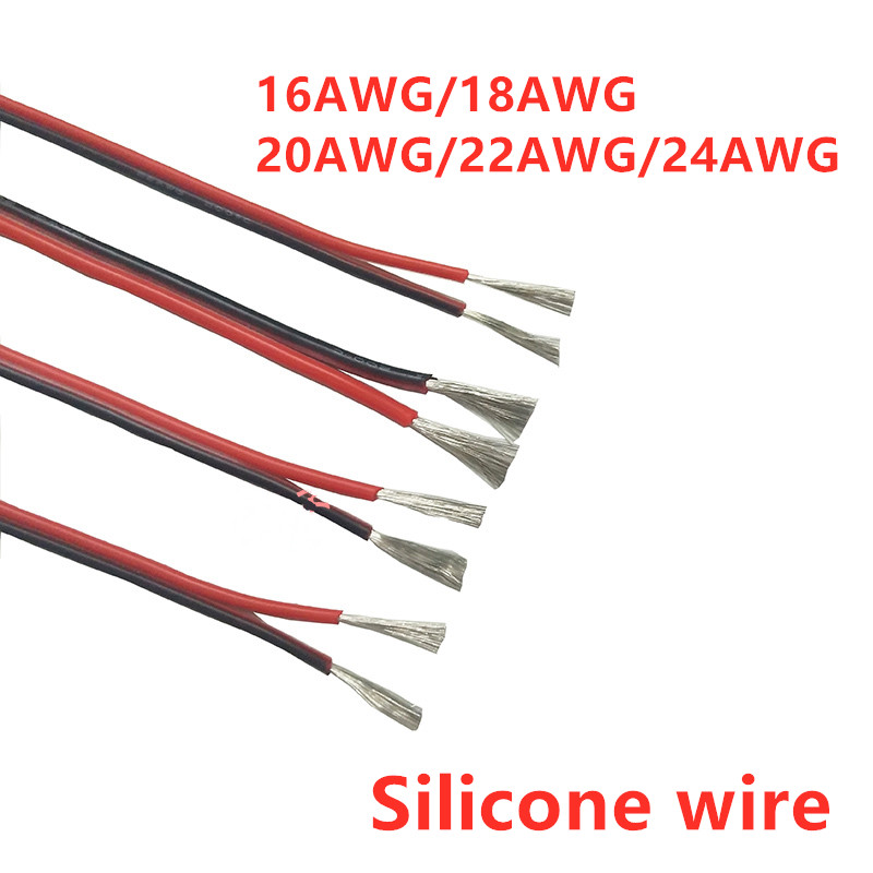 1 Meter 2pin Extension Cable Wire Cord 16AWG 18/20/22/24awg Silicone Electrical Wire Black and Red 2 Conductor Parallel line