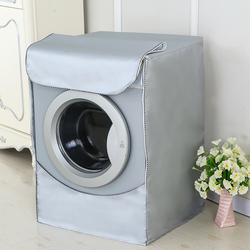 Washing Machine Cover Polyester Fibre Waterproof Front Load Laundry Dryer Cover Sunscreen Laundry Silver Coating Dustproof Cover