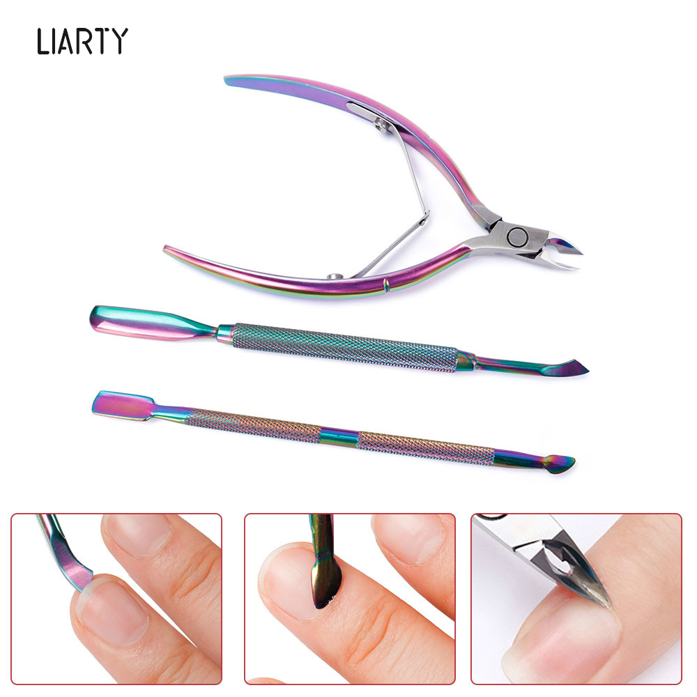 Stainless Steel Cuticle Nail Pusher Nipper Double-end Silver Tweezer Dead Skin UV Gel Polish Remover Nail File Manicure Art Tool
