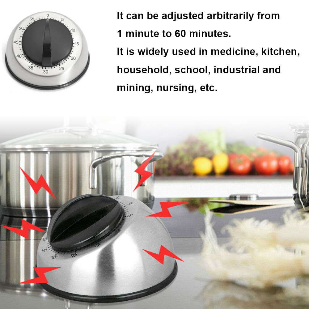 Mechanical 60 Minutes Stainless Steel Kitchen Timer Round Shape Kitchen Cooking Timer Time Reminder Kitchen Tool
