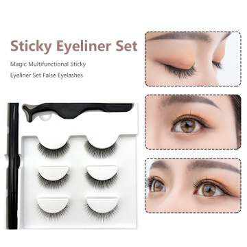 Three Pairs Of 3D Magnetic Eyeliner Liquid False Eyelashes Set Magnet Eyelashes Waterproof Natural Long False Eyelashes