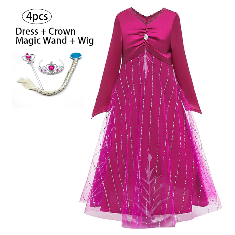 Girls Dress 2 Anna Elsa Cosplay Kids Dresses For Girls Costume Long Sleeve Carnival Party Belle Princess Dress Children Clothing