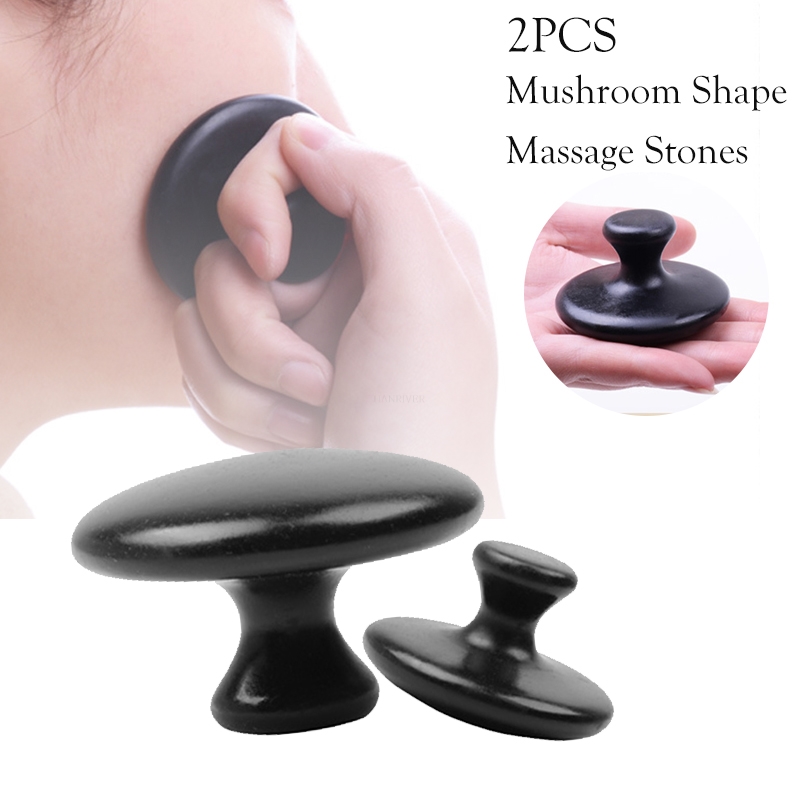 2pcs Black Basalt Stone Essential Oil Massage Mushroom Shape Spa Energy Stone for Body Face Massage Stone