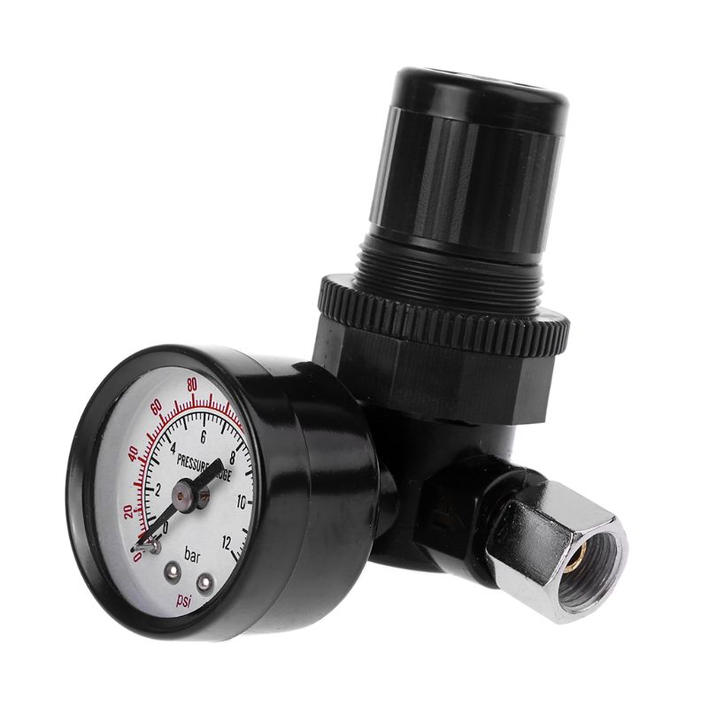 1/4" Air Pressure Regulator Reducer 12Bar 180 PSI Spray Gun Pressure Valve Gauge