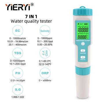 yieryi 7 in 1 Salinity/PH/TDS/EC/ORP/SG/TEMP Meter Water Quality Meter Tester IP67 Pen type for food, farming, fish pond,Soup