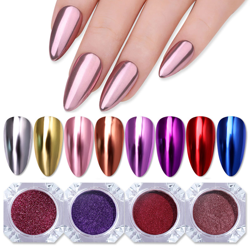Mirror Nail Powder Colorful Gold Champagne Silver Purple Pink Metal Effect Nail Glitter Dust