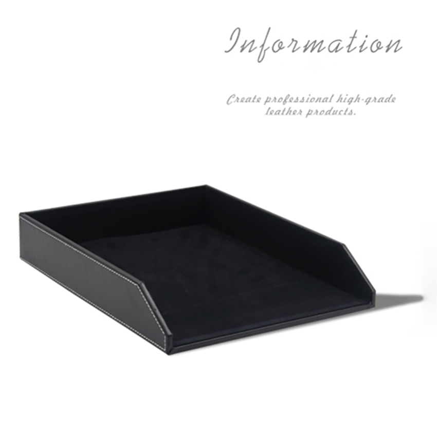 Business Single Layer File Tray PU Leather Desk Sundry Container Holder Office Documents Storage Plate Stationery CUSTOMIZE LOGO